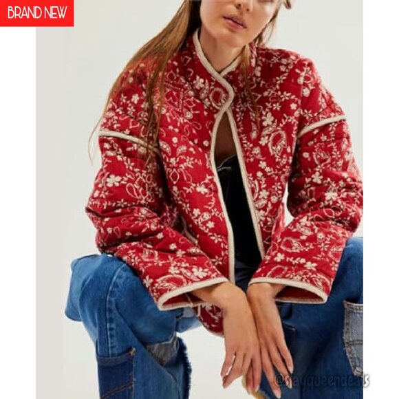 Loose Cropped Puffer Jacket Retro Striped Quilted Lightweight Outerwear - Picture 3 of 8